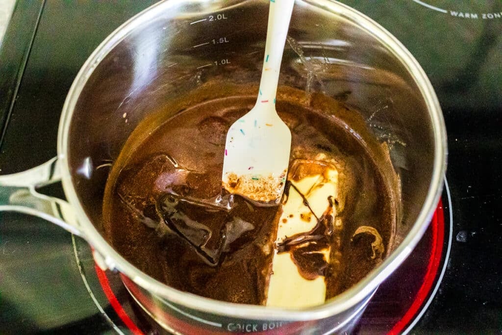 saucepan with butter and melted chocolate.