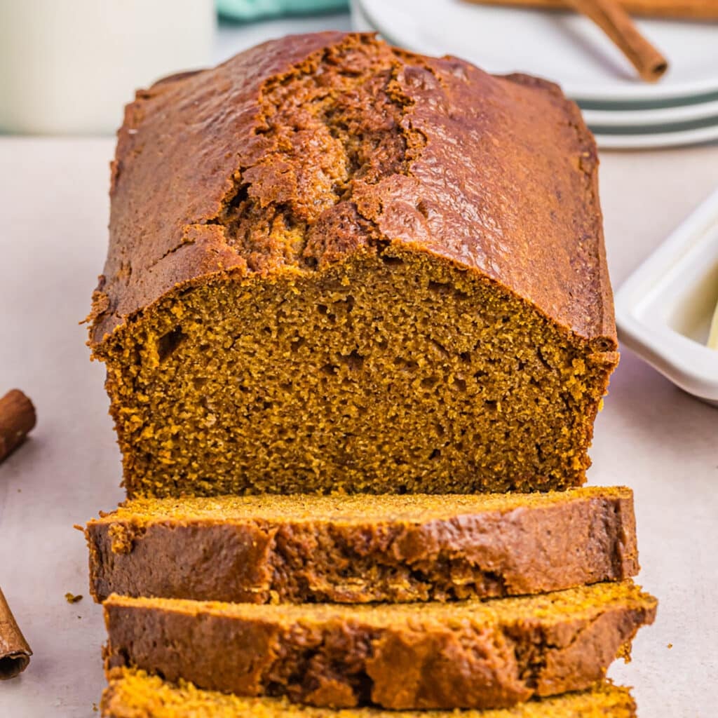 sliced loaf of pumpkin bread.