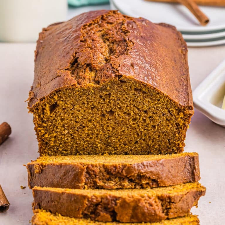 sliced loaf of pumpkin bread.
