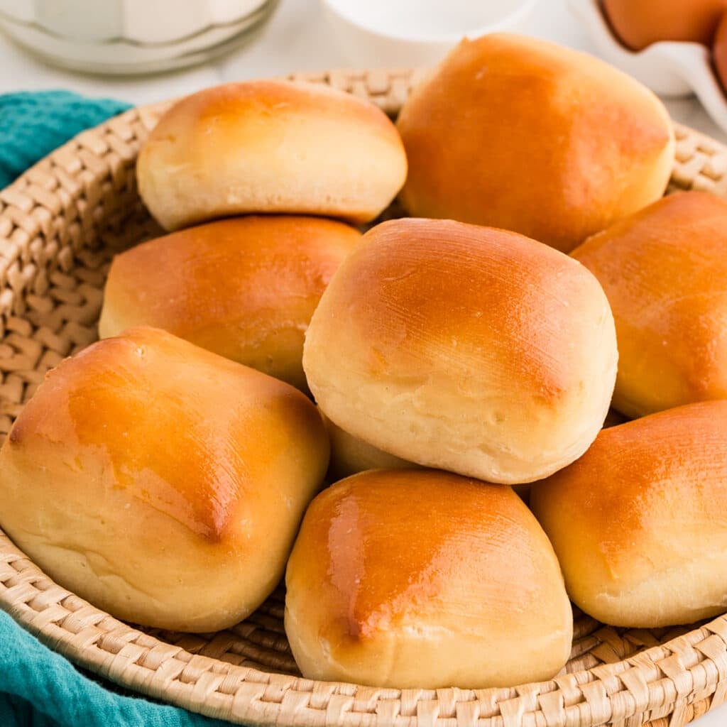 basket of buttery texas roadhouse rolls.