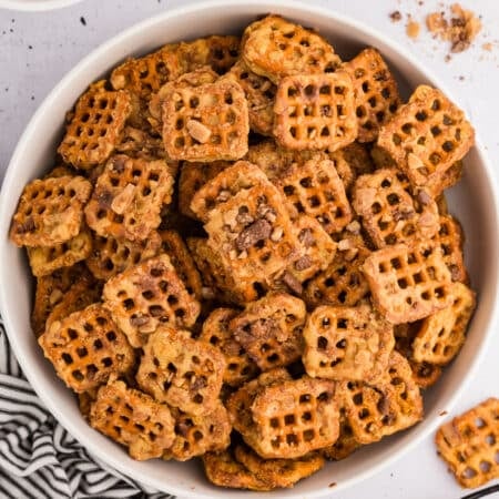 Bowl of butter toffee pretzels.
