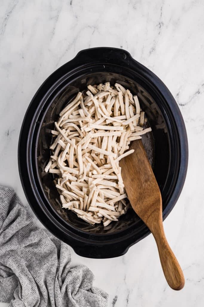 frozen noodles in a crockpot.